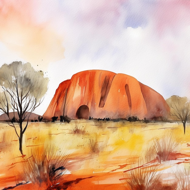 Uluru Australia watercolor paint