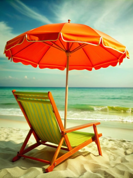 Photo umbrella on the beach with chair