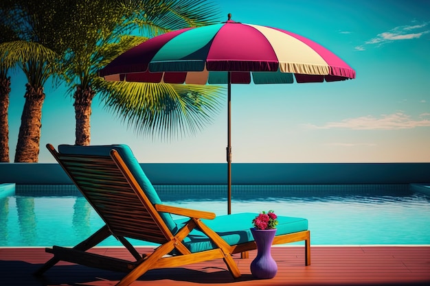 Umbrella and chair by the pool at a resort hotel for leisure and vacation