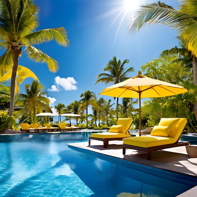 Umbrella with chair in hotel pool resort