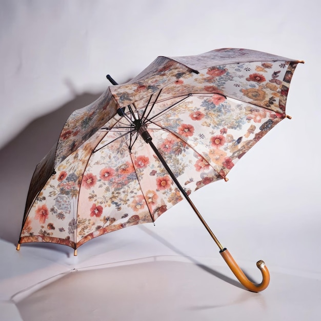 an umbrella with a floral pattern on it is open and has a floral pattern on the bottom