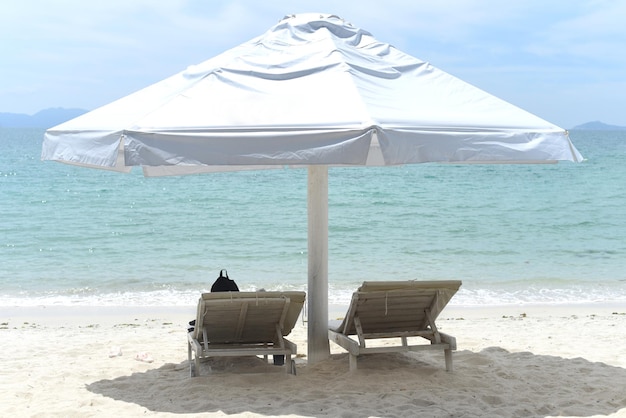 Umbrellas and chairs at Doc Let beach of Vietnam