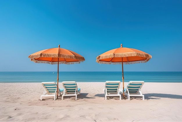 Umbrellas and chaise lounges on the beach