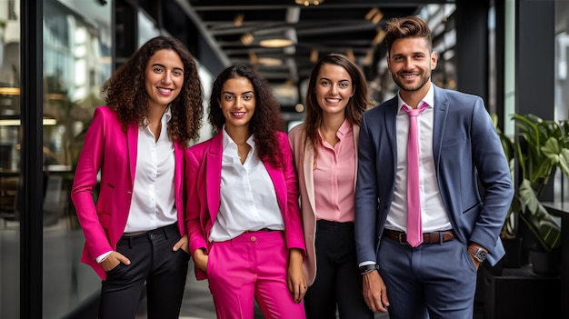 un groupe de businessmen et businesswomen souriants