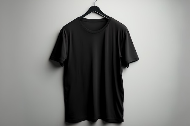 Unadorned black T shirt hanger on a white background