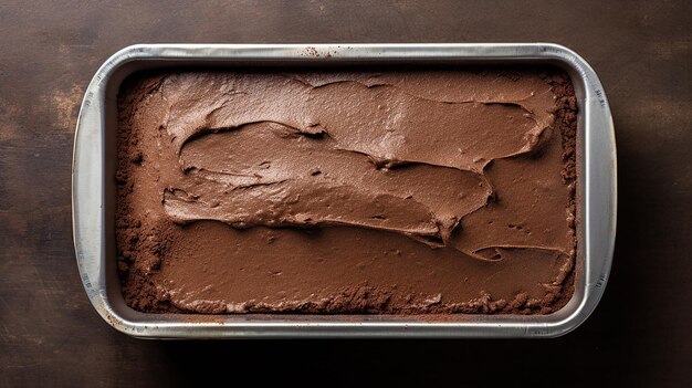 Unbaked Chocolate Brownie in a Tin