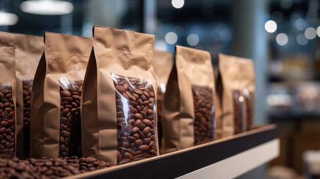 Unbranded bags of coffee beans in supermarket