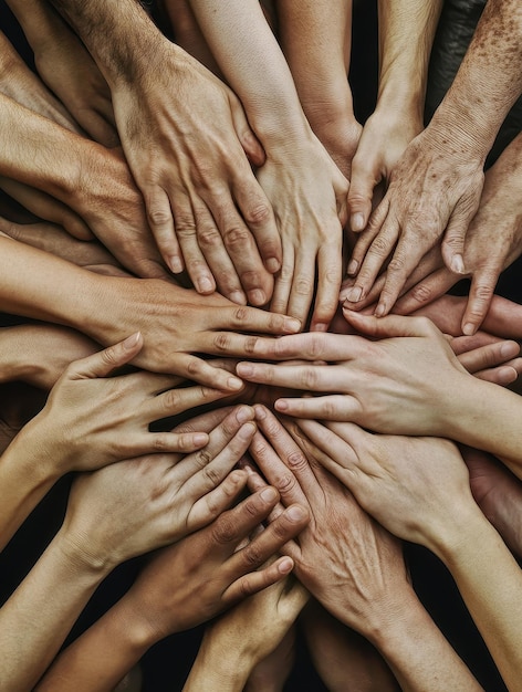 Photo unbroken line of hands holding each other filling the entire scene