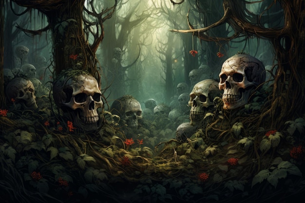 Uncanny Open skull magic forest Generate Ai