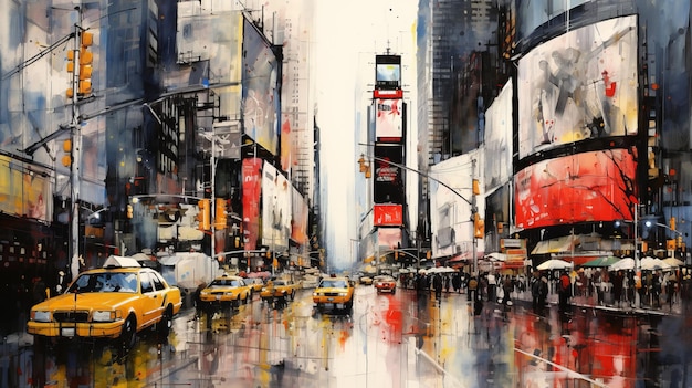 Uncanny Valleys Abandoned Times Square42nd St Ink Painting