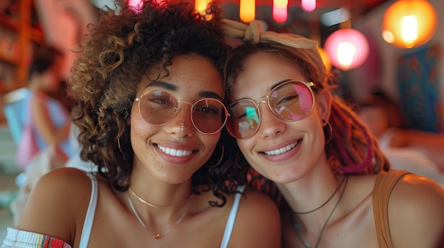 Unconditional Love Supportive Mother and Transgender Daughter Embracing Joy at a Concert