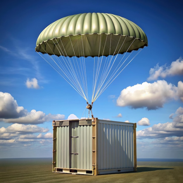 Unconventional Delivery Shipping Container Soars With Parachute Generative AI