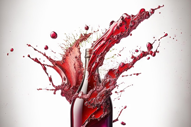 Uncorked red wine spill on white background