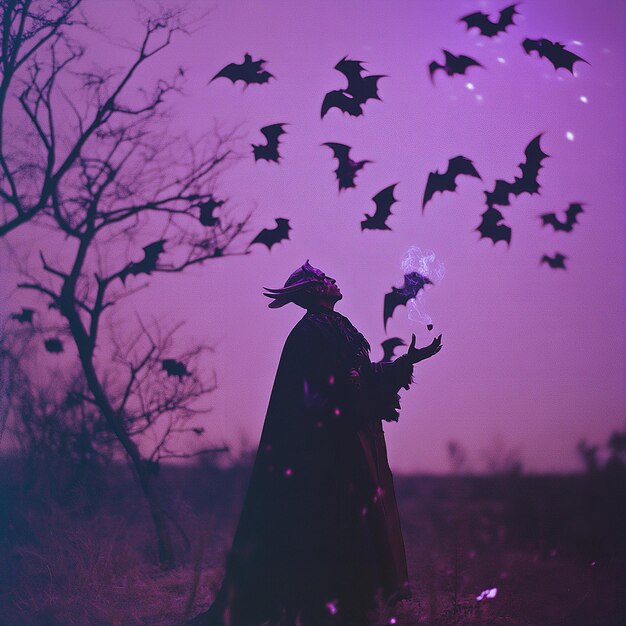 Photo undead warlock demon creature gothic backdrop glowing purple magic