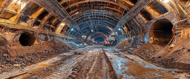 Photo underground construction site with excavated tunnel