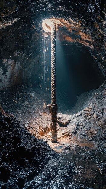 Photo underground drilling equipment breaking through solid rock showcasing power of machinery