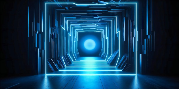 An underground entrance with blue light and dark background