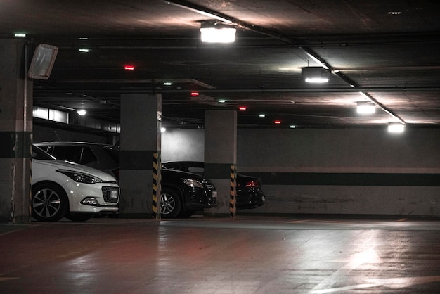 Underground garage in the city. Place for a cars.