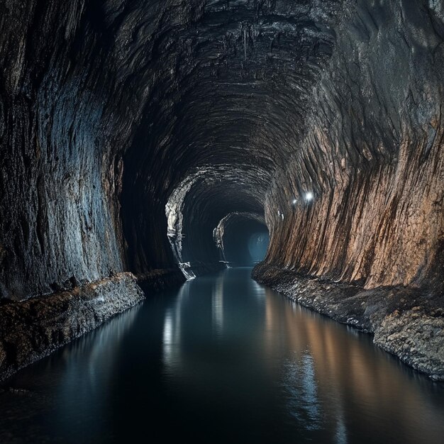 Photo an underground waterway moving through a cavern framework