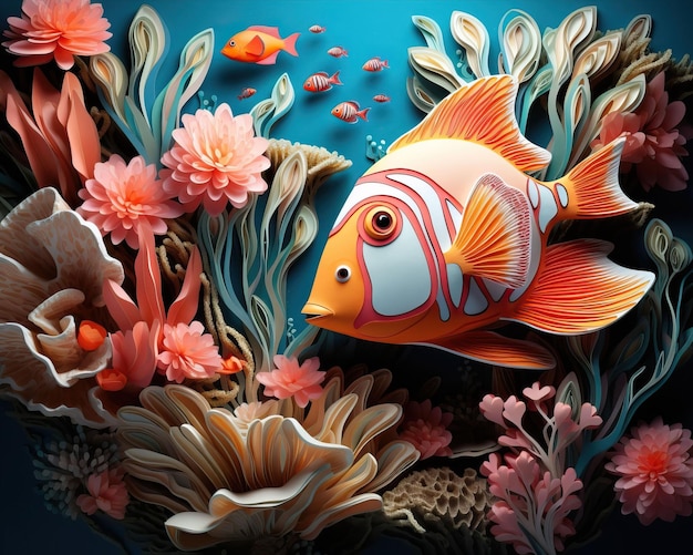 undersea world comes to life in a 3D paper sculpture with vibrant coral reefs