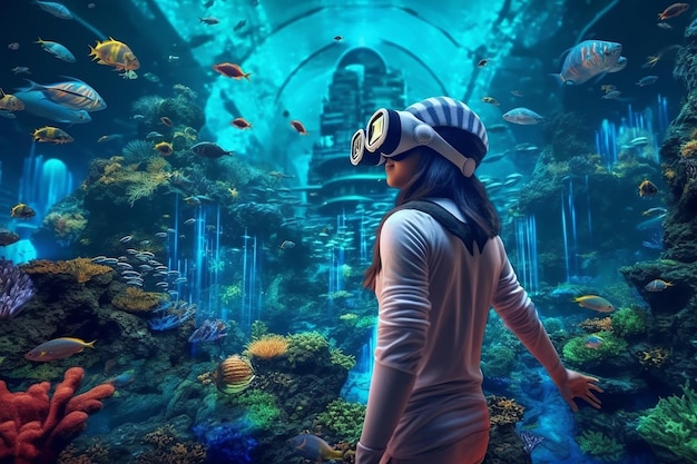 an underwater 3d avatar exploring a hidden underwater world AI generated