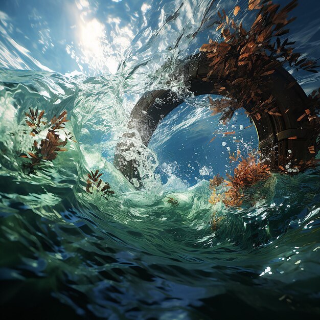 Photo underwater 3d render submerged coral reef scene