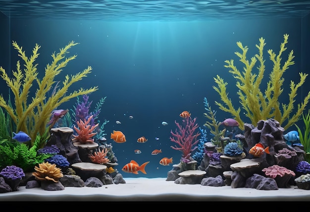 Underwater Aquarium with Colorful Fish and Coral Reefs