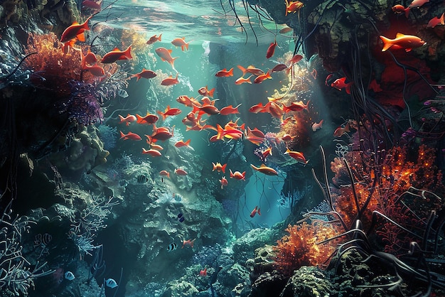 Underwater aquatic marine life 3D illustrations