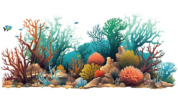 Underwater background with various sea elements fish coral reef colorful background