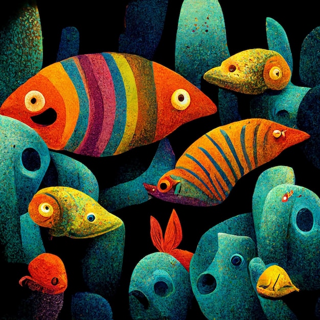 Underwater background with various sea views Underwater scene Cute sea fishes ocean underwater animals