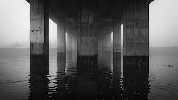 Photo underwater bridge pillars in fog