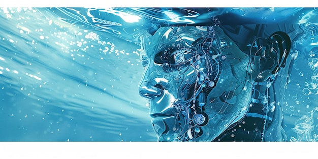 Underwater Cinematic Digital Art of a Cybernetic