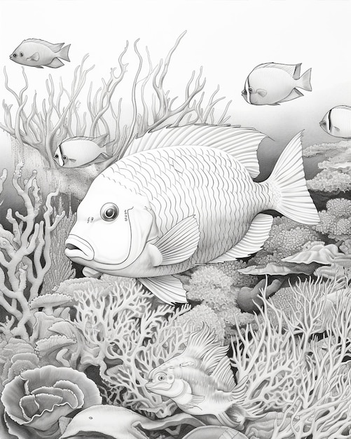 Underwater Coloring Page with Fish