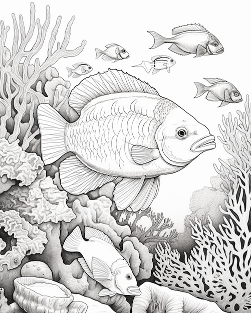 Underwater Coloring Page with Fish