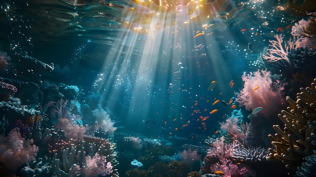 Underwater Coral Reef with Sunbeams