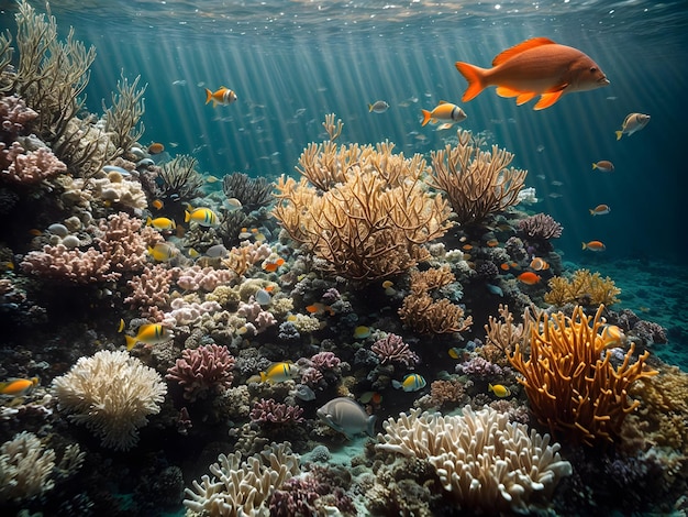 Underwater coral reefs are diverse ecosystems formed by coral polyps and crucial for ocean health