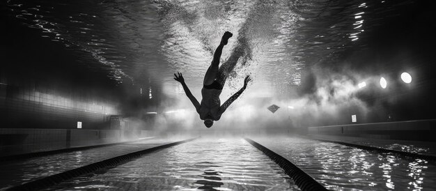 Photo underwater dive in a misty pool