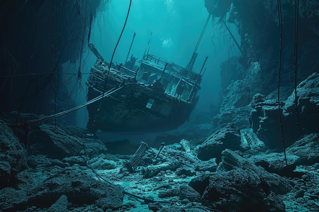 Underwater Diving Amidst Shipwrecked Scenery