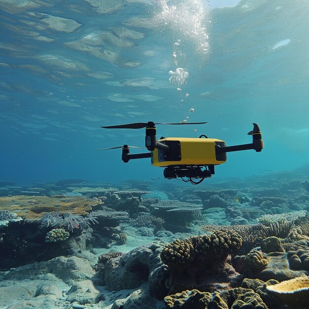 Photo an underwater drone monitoring marine conservation areas