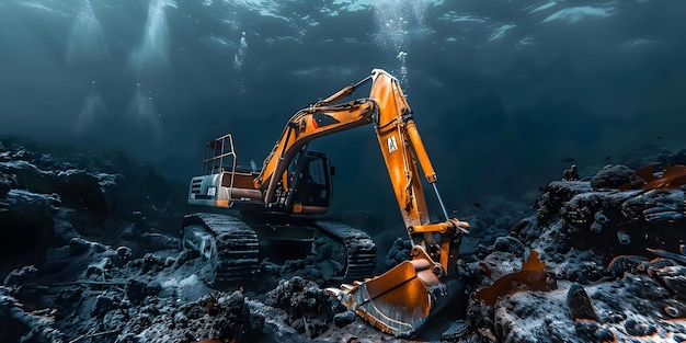 Photo underwater excavator in pacific mines for marine construction and deepsea operations concept marine construction underwater excavator pacific mines deepsea operations