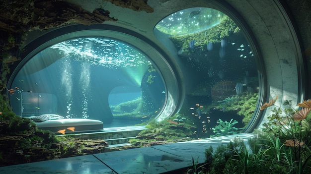 a underwater exhibit with a fish tank and a sign that says  underwater