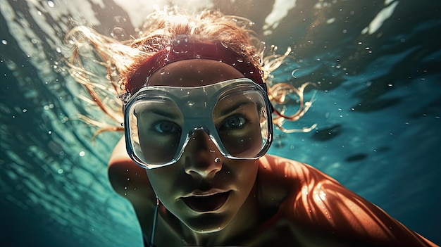 Underwater front crawl female swimmer