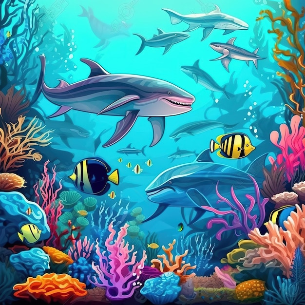 Underwater illustration and life beauty of sea life Generative AI