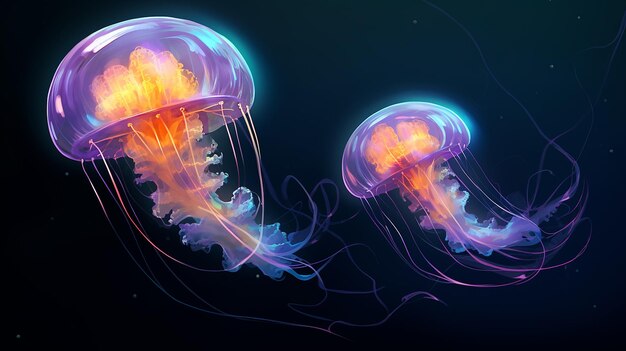 Underwater Jellyfish Luminescent Marvels in Purple amp Blue Precisionism Influence