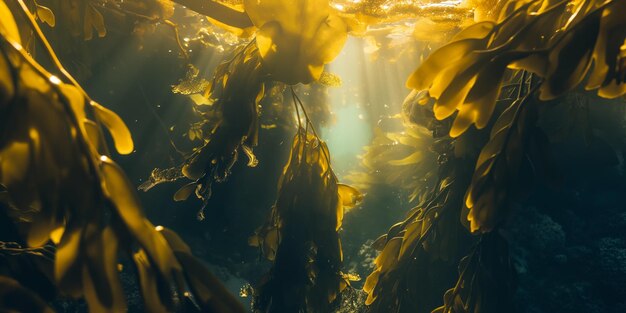 Underwater Kelp Forest with Sunlight Rays and Rich Marine Life