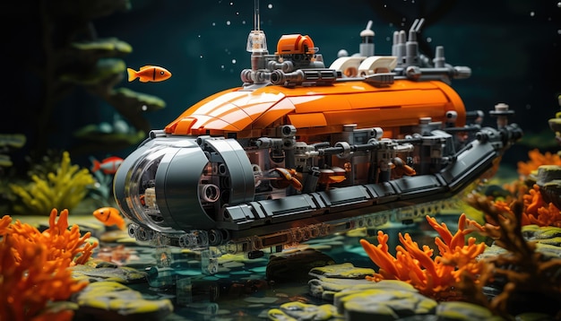 Underwater Lego Exploration Illustrate an underwater world created with Lego toys