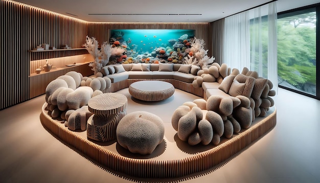 Underwater Living Room with CoralInspired Furniture for Seamless Integration