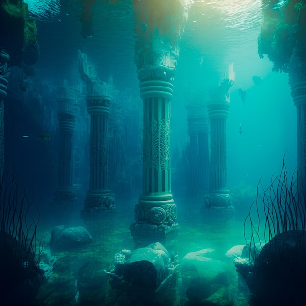 Underwater lost city Atlantis and its ruins