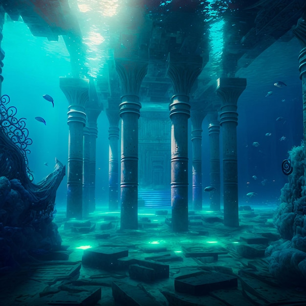 Underwater lost city Atlantis and its ruins