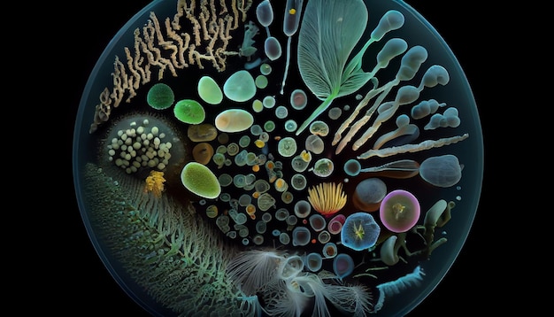 Underwater micro organism magnified in high scale generated by AI